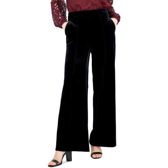 Calvin Klein Whitney Velvet Evening Wide Leg Pants Sz 8 Black - Picture 1 of 12